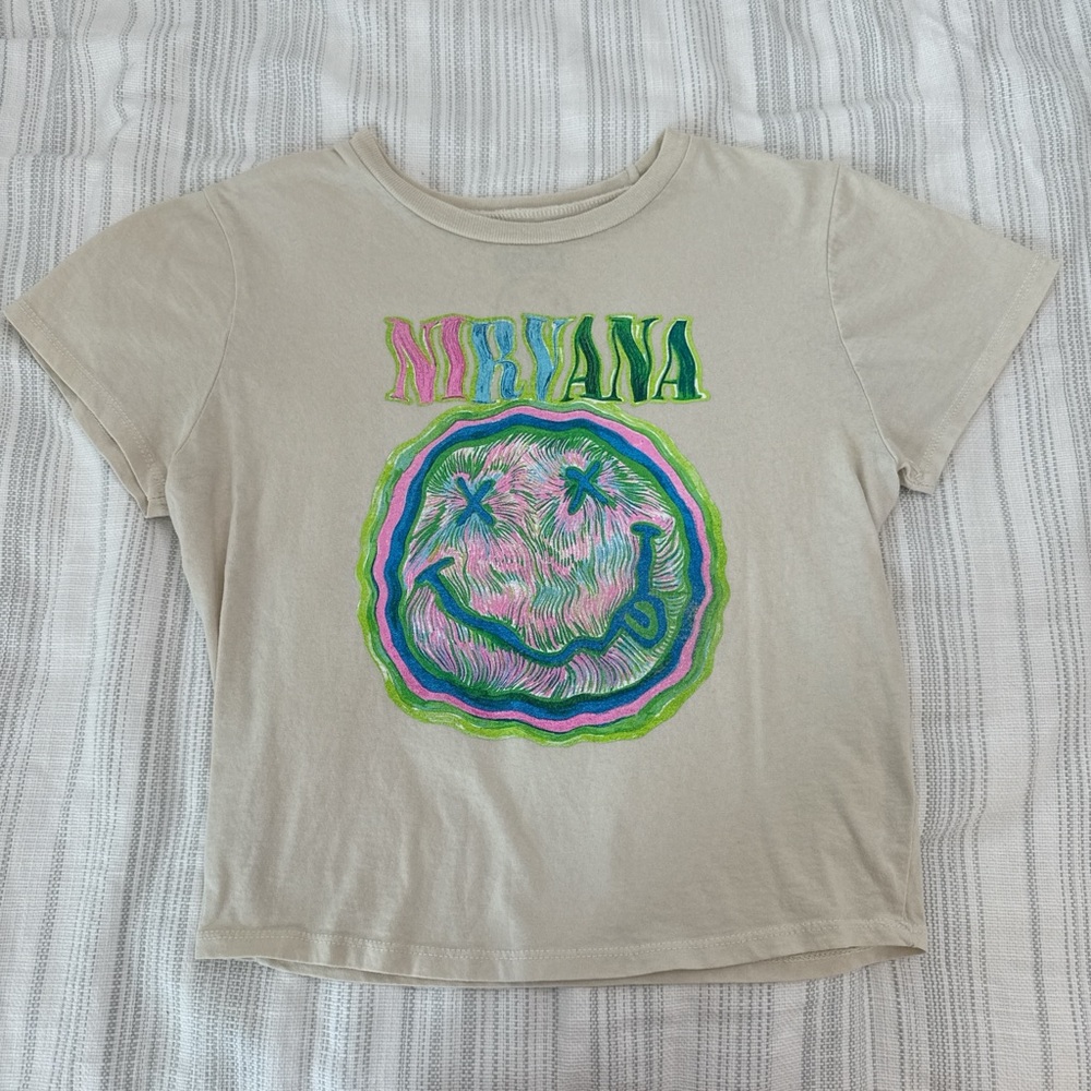 Nirvana Women Beige Graphic T-Shirt